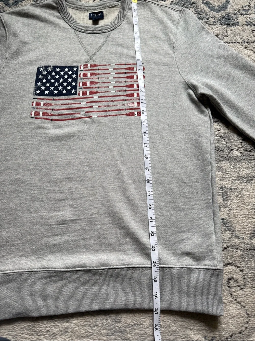 Men’s J. Crew Gray Crewneck Sweatshirt with American “Oars” Flag Graphic